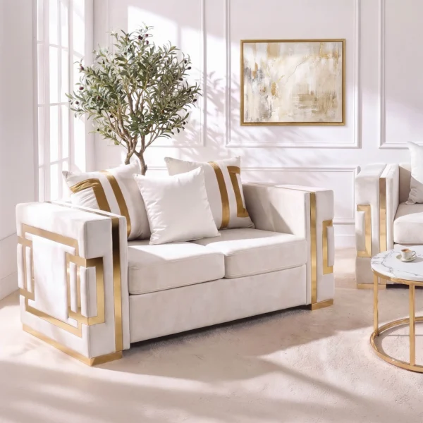Canapea PALLAZO 2S pentru două persoane, crem/auriu — Canapele și sofale