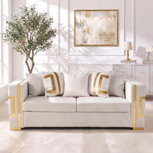 Canapea PALLAZO 3S, cu trei locuri, crem/auriu — Canapele și sofale