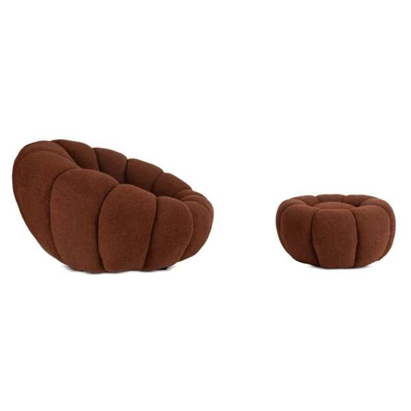 fotoliu-rotativ-de-relaxare-pettit-cu-puf-maro-din-tesatura-boucle-3 Fotoliu rotativ de relaxare PETTIT cu puf, maro, din țesătură bouclé — Fotolii cu taburet