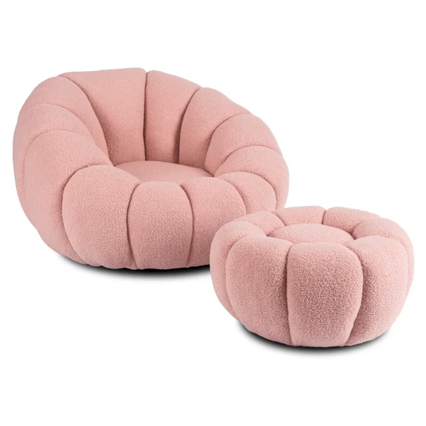 fotoliu-rotativ-de-relaxare-pettit-cu-puf-roz-din-tesatura-boucle-1 Fotoliu rotativ de relaxare PETTIT cu puf, roz, din țesătură bouclé — Fotolii cu taburet