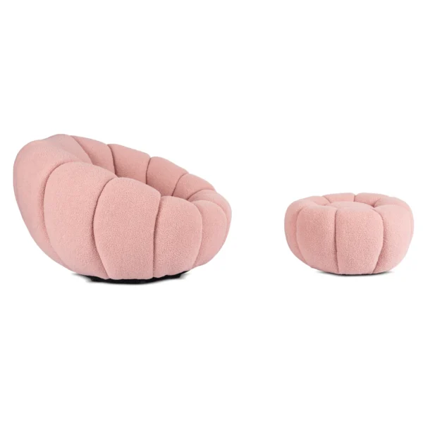 fotoliu-rotativ-de-relaxare-pettit-cu-puf-roz-din-tesatura-boucle-3 Fotoliu rotativ de relaxare PETTIT cu puf, roz, din țesătură bouclé — Fotolii cu taburet