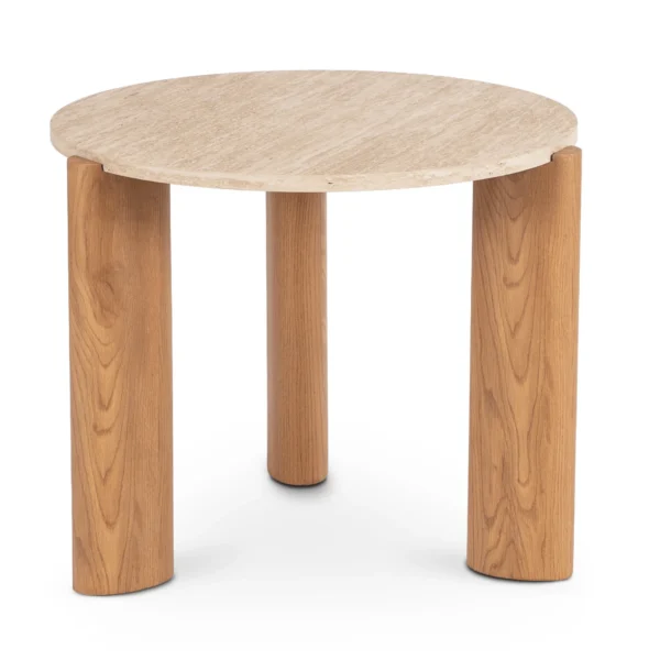Măsuță TRAVERTINO 60 cm, travertin/stejar — Măsuțe rotunde