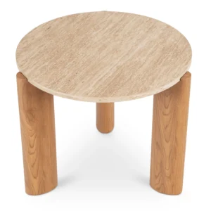 Măsuță TRAVERTINO 60 cm, travertin/stejar — Măsuțe rotunde