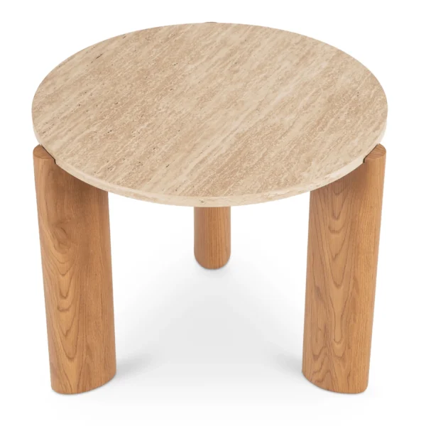 Măsuță TRAVERTINO 60 cm, travertin/stejar — Măsuțe rotunde
