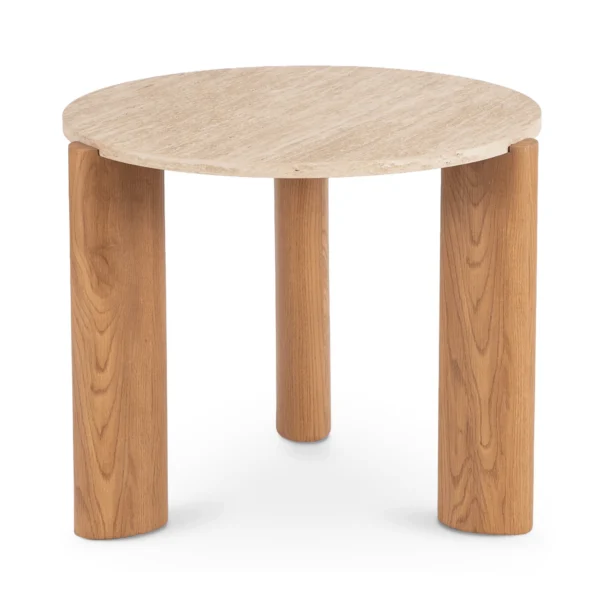 Măsuță TRAVERTINO 60 cm, travertin/stejar — Măsuțe rotunde