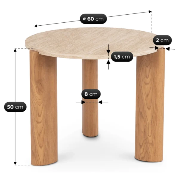 Măsuță TRAVERTINO 60 cm, travertin/stejar — Măsuțe rotunde
