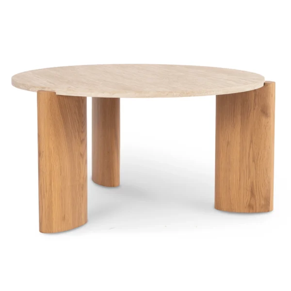 Măsuță TRAVERTINO MAX 80 cm, travertin/stejar — Măsuțe rotunde