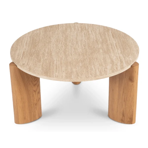 Măsuță TRAVERTINO MAX 80 cm, travertin/stejar — Măsuțe rotunde