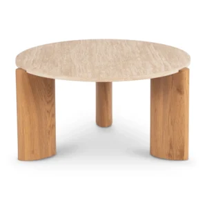 Măsuță TRAVERTINO MAX 80 cm, travertin/stejar — Măsuțe rotunde