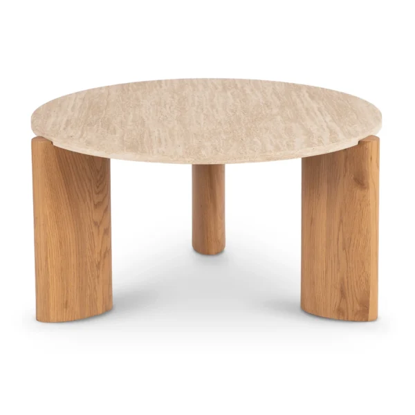 Măsuță TRAVERTINO MAX 80 cm, travertin/stejar — Măsuțe rotunde