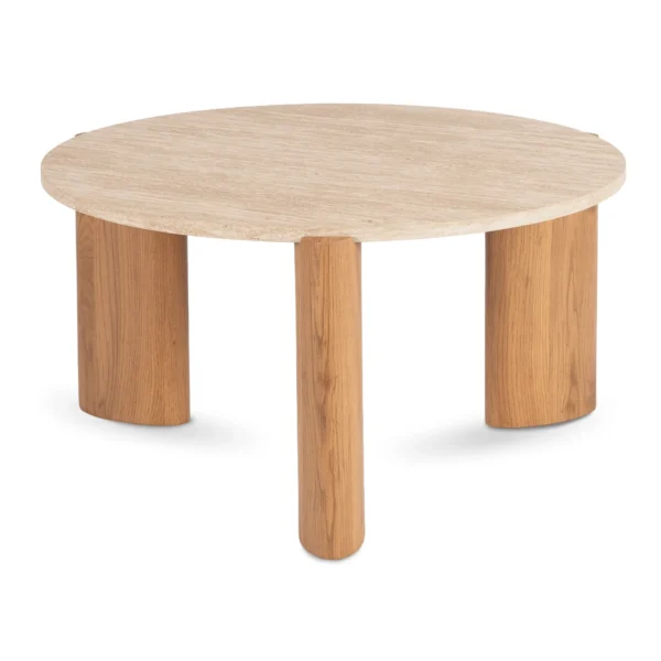 Măsuță TRAVERTINO MAX 80 cm, travertin/stejar — Măsuțe rotunde