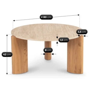 Măsuță TRAVERTINO MAX 80 cm, travertin/stejar — Măsuțe rotunde