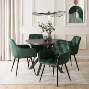 Set compus din masa LUKAS 100-250 cm, negru, și 4 scaune MODESTO, verzi