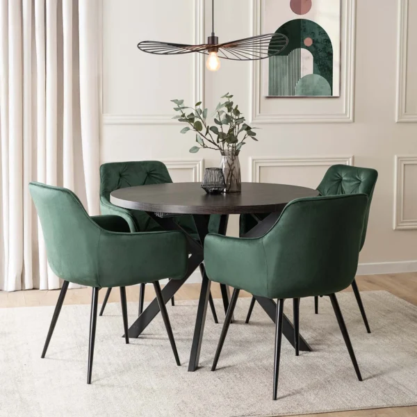 set-compus-din-masa-lukas-100-250-cm-negru-si-4-scaune-modesto-verzi-2 Set compus din masa LUKAS 100-250 cm, negru, și 4 scaune MODESTO, verzi — MOBILA