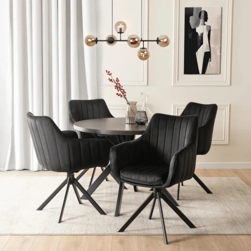 set-compus-din-masa-lukas-100-250-cm-negru-si-4-scaune-mumbai-2-negre-1 Set compus din masa LUKAS 100-250 cm, negru, și 4 scaune MUMBAI 2, negre